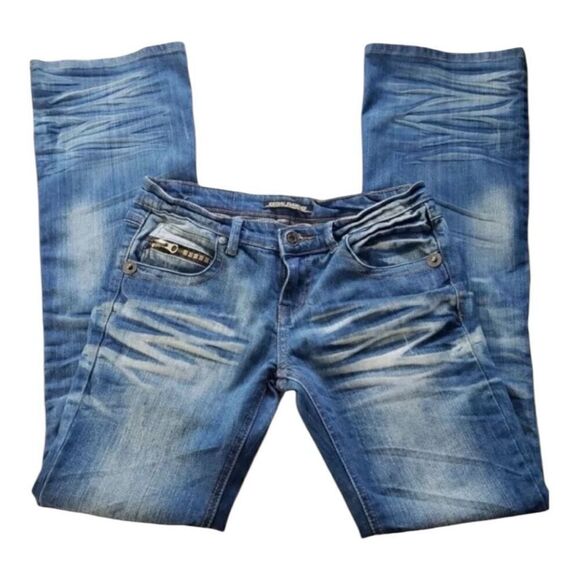 Redial Diamond Women Low-Rise Bootcut Jeans Size M Blue Denim Crumpled Bleached - Picture 1 of 11